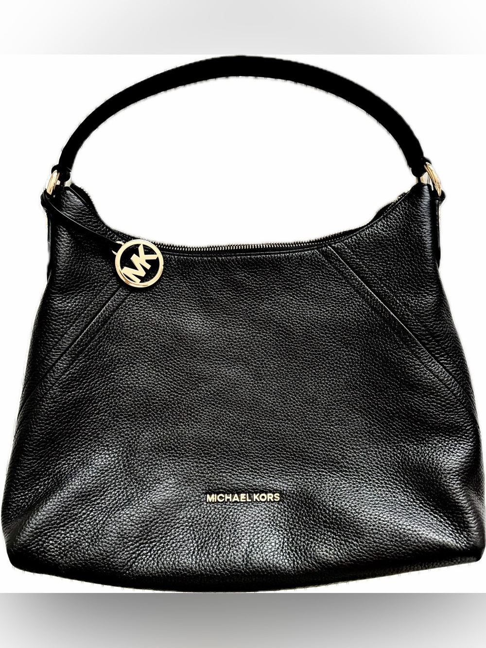 Michael Kors Black Aria Shoulder Bag with Gold Accents